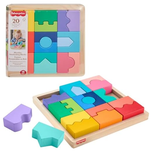 Fisher-Price Wood Toddler Toy Interlocking Blocks Stacking Jigsaw Puzzle with 20 Wooden Pieces for Kids Ages 18+ Months