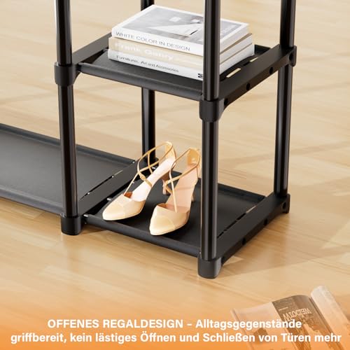 Mavivegue Kleiderschrank offen, Offen Kleiderschrank, 4 Stock Kleiderständer, Kleiderstange, Garderobe, 2 Hängefächer viel Platz, für Wohnzimmer, Schlafzimmer, 40 x 121 x 161 cm, Schwarz