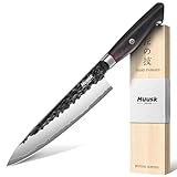 Huusk Professional Japanese Chef Knife - Hand Forged VG10 Kitchen Knives for Meat & Veggie Precise Slicing 8 inch Gyuto with Ergonomic Ebony Handle Premium Wooden Gift Box