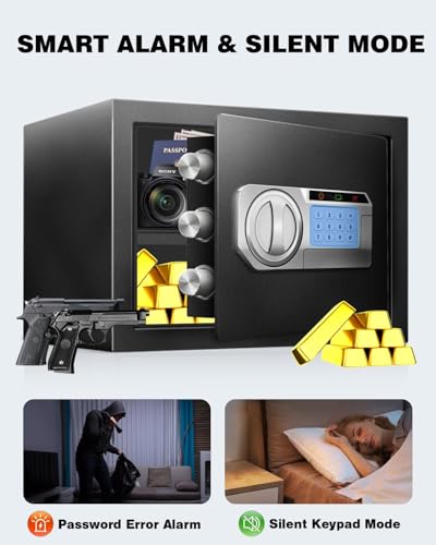 RETLLAS 1.2 Cu Ft Safe Box for Home Documents -Steel Electronic Digital Safety Box Personal Security Lock Box with LED Sensor Light External Power Compartment for Office Money Jewelry Valuables