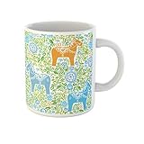 Dalekarl-Dala-Pferde, Traditionelle Holzfigur Aus Schweden Kaffeebecher Einzigartig Motivtasse Keramik Teetasse Lustig Geschenk Für Geburtstagsgeschenk Weihnachten Geschwister 330Ml