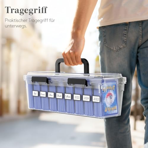 Lifewit Sammelkarten Box für Toploader, Stapelbar Commander Deckbox mit 8 Kartentrenner und Etikette, Kunststoff Kartenbox für MTG TCG Yugioh Sport Karten bis zu 900 ohne Hülle(180 Toploader), 2 Stück