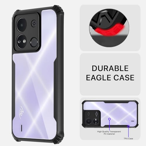 Image of Pikkme itel A04 Back Cover | Crystal Clear Transparent Back | Ultra Hyrbid | Full Camera Protection | Raised Edge | Bumper Back Case (Black)