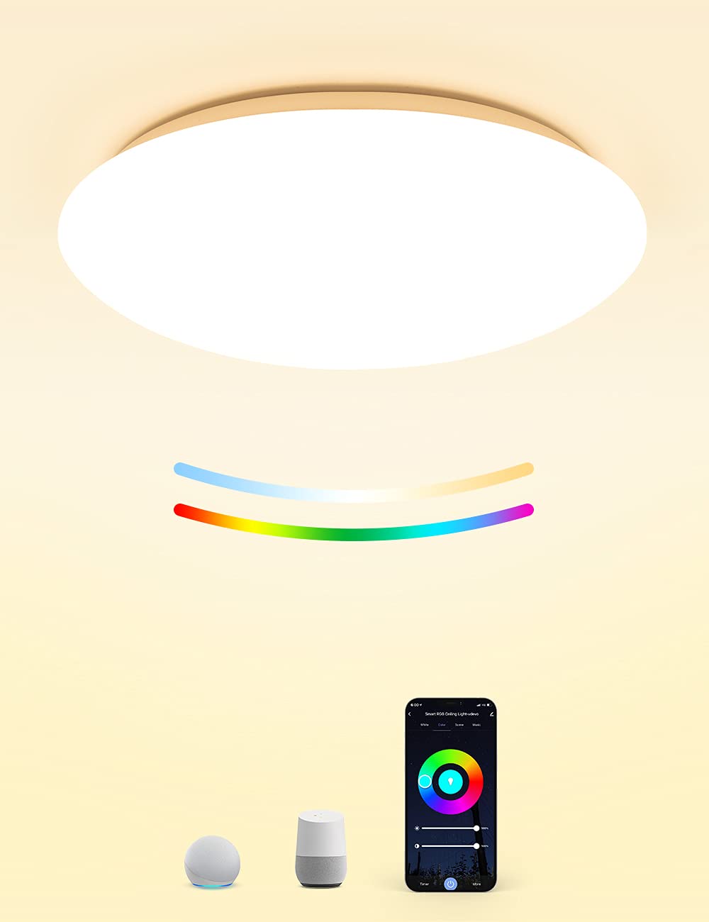 TASMOR WiFi Smart LED Ceiling Light 24W 2400LM, App or Voice Control, White and RGB Colour Changing Bathroom Lights Ceiling, IP54 Waterproof, Compatible with Alexa/Google Home, No Hub Required