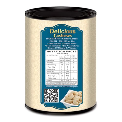 Image of DRIFRUTZ Delicious Cashew W240 | 3000g (250g x 12) Tin Pack | Whole Cashew Kernels | Known for Mild Sweetness, Smooth Texture, and Satisfying Bite in Every Handful