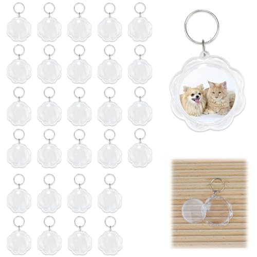 EUIEUT 30PCS Llaveros Foto, Llavero Transparente en Forma de Gerbera, Llavero con Foto en Blanco, Llaveros Plasticos Transparentes para Insertar Fotos Personalizadas, Regalo Para Familiares y Amigos