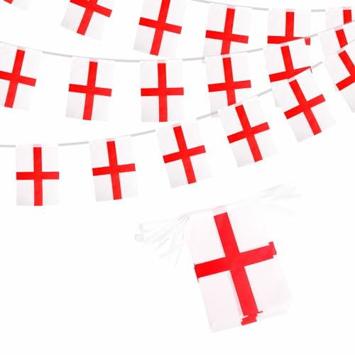 England Flag Bunting 10m 30 Flags of English Party Decorations St. Georges Bunting Banner Decorations for World Cup Football 2026 St. Georges Day Bar Garden Street Parade