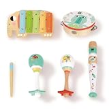Momo Kids® Instrumentos Musicales Bebe 5 en 1 | Juguetes Montessori 2 Años Madera | Xilofono Bebe, Tambor, Maracas, Flauta, Rascador | Mesa Actividades Bebe 1 Año (Set Instrumentos Musicales Bebe)