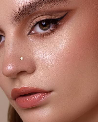 COCHARM 14k Solid Gold Heart Star Nose Stud 20g Yellow Solid Bone Nose Stud 14k Real Gold Nose Ring Stud Hypoallergenic 14Kt Nose Piercing For Women Men2