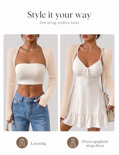 Image of Women's Long Sleeve Shrug Sweaters Knit Bolero Shoulder Open Cropped Cardigan