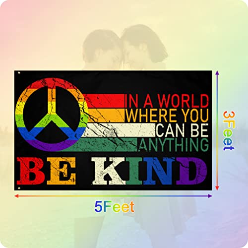 Pride Flag Lgbtq Rainbow Flag Outdoor 3X5 Ft Waterproof Progress Lgbt Flags Bright And Vivid Colors Banner With Brass Grommets (Be Kind) #TOP2