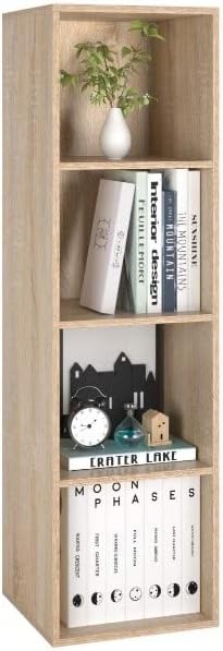 Wood Bookcase Bookshelf S Shape 4 Tier Shelves Free Standing Shelving Storage Display Unit Organizer for Living Room OAK Lillyvale LvDon (LV-BOOKCASE-OAK)