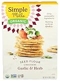 Simple Mills Organic Seed Crackers, Garlic & Herb, Gluten Free, Flax Seed, Sunflower Seeds, Corn Free, Low-Calorie Snacks, Plant Based, Nutrient Dense, 4.25oz, Pack of 1