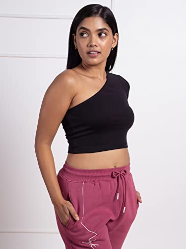 Image of NYKD Stylish Off Shoulder Crop Top for Women Super Comfortable Ribbed Fabric, Half Sleeve - NYOE09