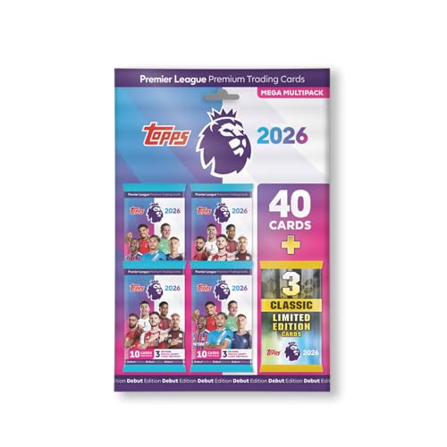 Topps Premier League 2025-26 - Debut Edition - Mega Multipack - Contains 40 Cards Plus 3 Random Classic LE Cards.