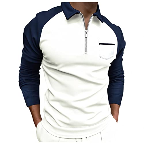 Tswcbyy Polo Homme Manches Longues XXXL, Col Revers avec 1/3 Zip et Poche à Poitrine Gauche Ajusté Moulant Décontracté Hommes Coton Sweat-Shirt Couleur épissage Pull de Loisire Travail Cover