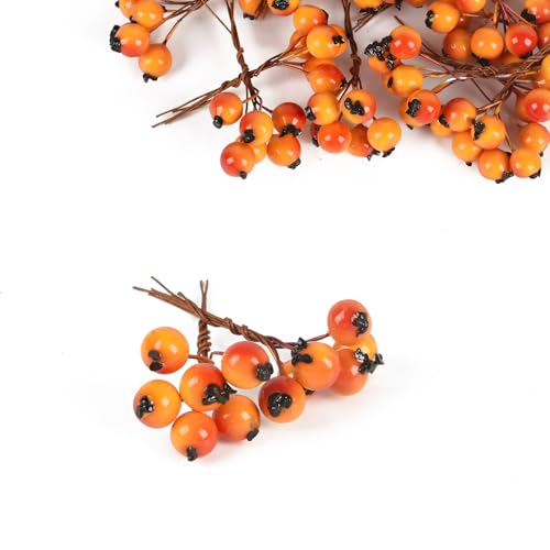 HUIANER 30 bacche artificiali di mirtillo finto, frutti artificiali, per matrimoni, fai da te, bouquet da sposa, casa, cucina, decorazione per feste (arancione)