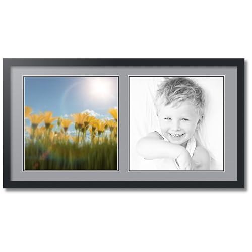 ArtToFrames Collage Photo Frame Double Mat with 2-15x15 Openings with Satin Black Frame and Silver mat.