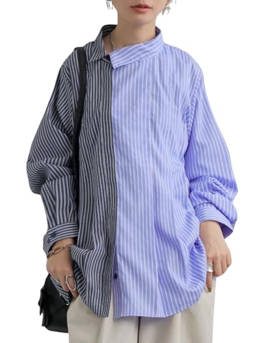 [antiqua] [アンティカ] アシメ ストライプ シャツ レディース トップス 長袖 PK-01299 Onesize 32 ブルー