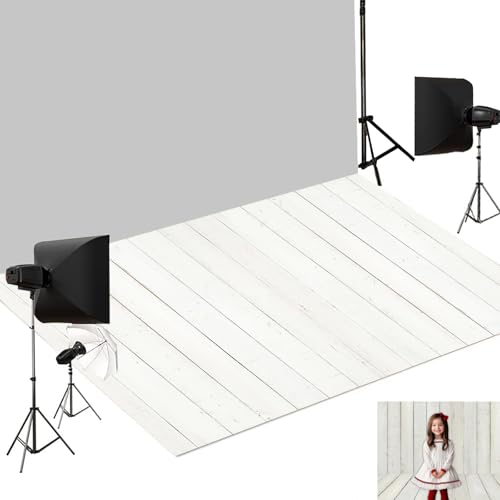 Kate Photography Foor Mats Retro White Wood Printed Floor Mats Rubber Floor Mat Newborn Photography Drops Photo Studio Props 8X5ft by Kate - Used condition - US$68.61
