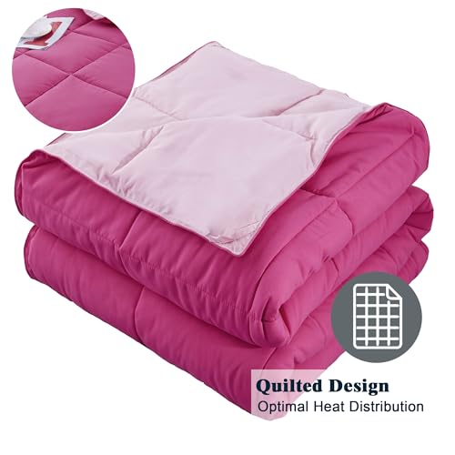 3pc Hot Pink Queen Size Bedding Comforter Set Duvet Insert Blanket | All Season Use, Reversible, Lightweight, Box Stitched, 4 Corner Tabs, Breathable, Soft, Machine Washable - image 5