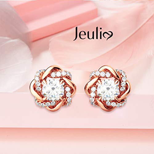 Image of Jeulia Flower Rose Gold Plated Earrings 925 Sterling Silver Cushion Cut Cubic Zirconia Stud Earrings for Women