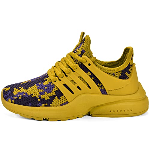 Troadlop Boys Girls Shoes Non Slip Running Sneakers Gym Sports Walking Tennis Slip On Workout Shoes for Kids Yellow Size 1 M US Little Kid - Thumbnail 2