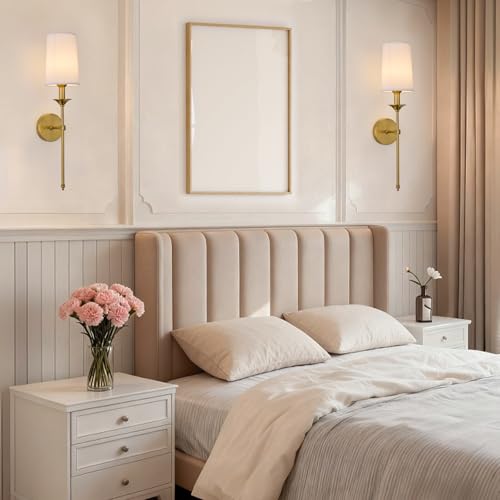 Image of PASSICA DECOR Hardwired Wall Sconces Set of 2 Candle Gold Wall Light for Bedroom Living Room Vanity Hallway Farmhouse Wired Bathroom Sconce