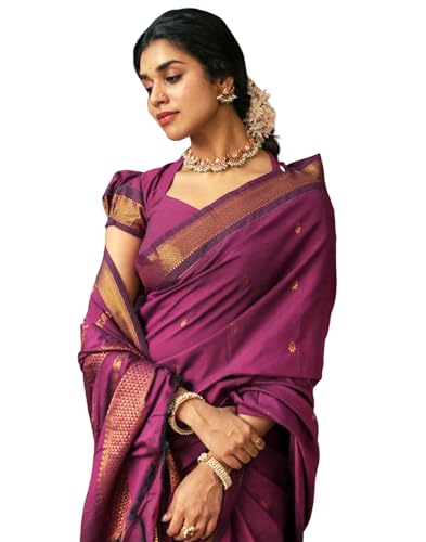 Image of SIRIL Women's Banarasi Kanjivaram Soft Silk Jacquard Saree with Unstitched Blouse Piece