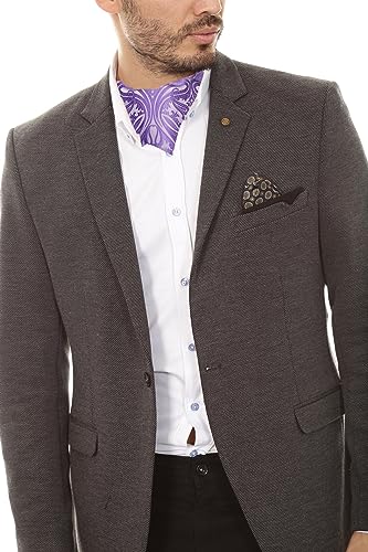 Image of DiBanGu Mens Silk Ascot Ties Paisley Jacquard Woven Cravat and Pocket Square Cufflinks with Lapel Pin for Business Wedding