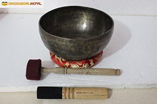 Singing Bowl 8" Om Mane Padme Hum Mantra Carved - Beaten Hammered Tibetan Singing Bowls, Hand Carving From Nepal