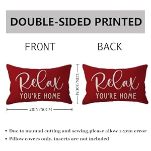 ULOVE LOVE YOURSELF Home Relax Lumbar Throw Pillow Covers Farmhouse Rustic Welcome Decorative Rectangular/Waist Pillowcases 12 x 20 Inch,2Pack Front Porch Decor Cushion Covers (Red) ULOVE LOVE YOURSELF Home Relax Lumbar Throw Pillow Covers Farmhouse Rustic Welcome Decorative RectangularWaist Pillowcases 12 x 20 Inch2Pack Front Porch Decor Cushion Covers Red