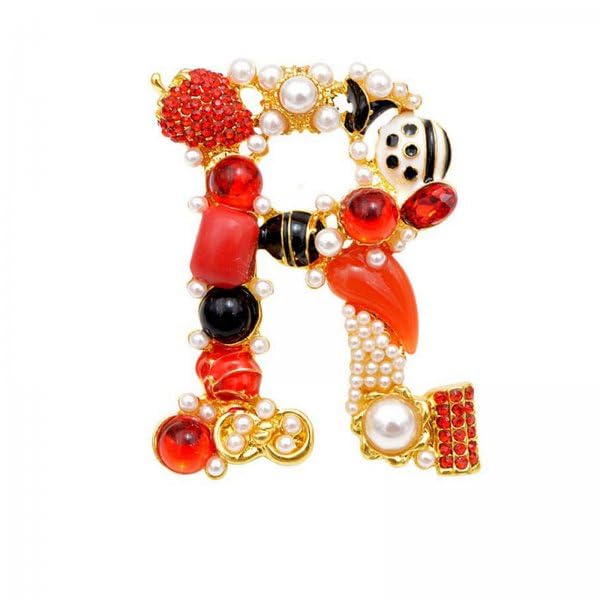 Image of Initial Brooch Pins A-Z 26 Letters Brooches For Women Colorful Enamel Alphabet Pin Pearl Crystal Lapel Pin