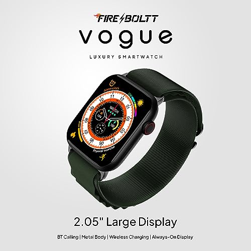 Image of Fire-Boltt Vogue Large 2.05 inch Display Smart Watch, Always On Display, Wireless Charging, App Based GPS with Bluetooth Calling & 500+ Watch Faces (Green)