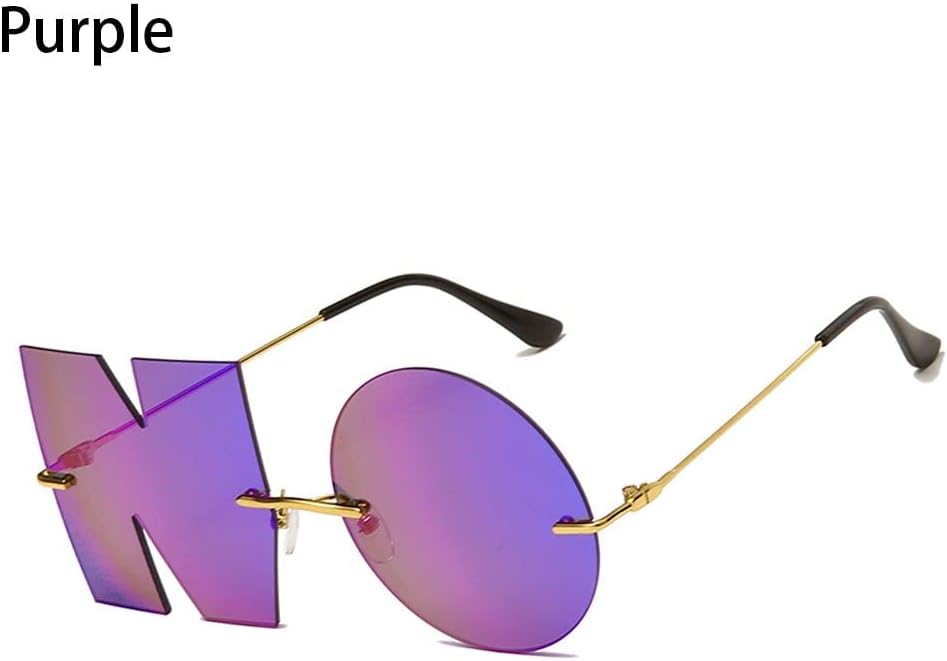 Letter NO Irregular Rimless Sunglasses, Unique Design Metal Frame party Glasses for women men(F,Purple) - Image 2