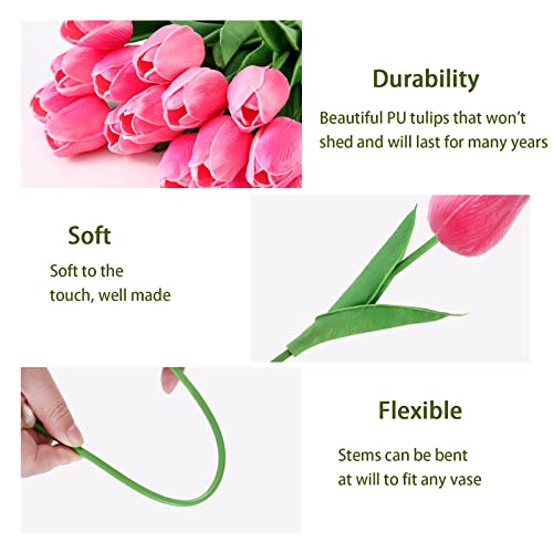 Ivita 10 Pcs Tulips Artifical Flowers Real Touch Faux Tulip Stems Pu Tulip Bouquet For Home Office Easter Spring Wreath Wedding Centerpiece Floral Arrangement Cemetery Table Decor (Pink) #TOP1