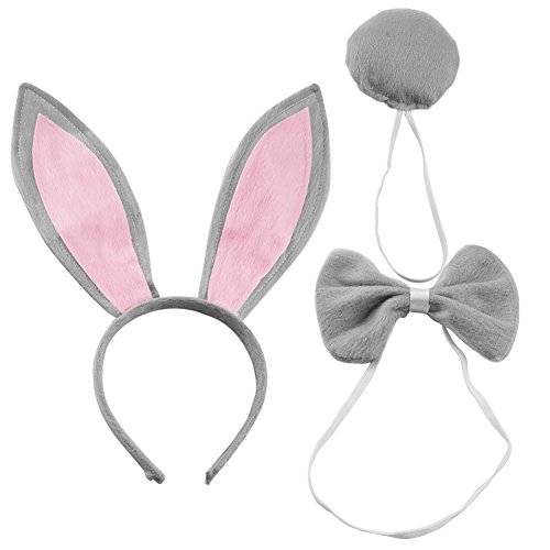 Chuangli Women's Rabbit Ears Headband Tail Bow Tie Party Plush Bunny Costume (Pack Of 3) Grey #TOP12