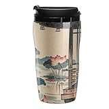 LMNGH Kaffeebecher mit Deckel, auslaufsicher, Kaffeetasse, Garten, See, Kiosk, isolierter Becher, Vakuum-Kaffeebecher für Reisen, Kunststoff, Kaffeetasse, Reisebecher für Kaffee, Tee, Bier