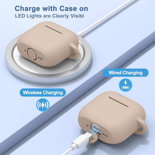 Image of Tobfit Case for AirPods 4 Case Cover 2024 with Lanyard & Keychain, Soft Silicone Protective Case for Apple AirPods 4th Generation, Full Protection, Support Wireless Charging, Milk Tea