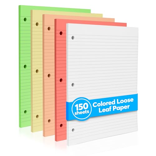 Papier coloré perforé 3 trous format 21,6x27,9 cm de 150 feuilles pour classeur