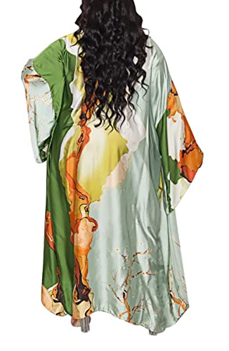 Image of Kimono Cardigan for Women Long Boho Satin Kimono Robes Plus Size Open Front Beach Swimsuit Cover Ups Lightweight Duster