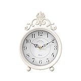ChimeTide Vintage White Table Clock, Desk and Shelf Mantel Clock, French Rustic Antique Style Decor Clocks, for Farmhouse, Bedroom, Living Room, Bedside, Gift (9' H x 6.3' W)