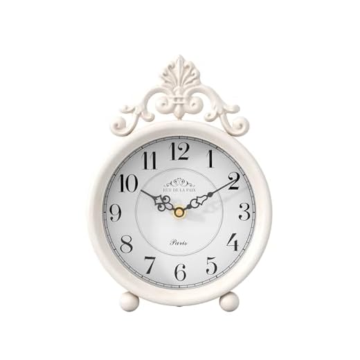 Chime Tide Vintage White Table Clock, Desk and Shelf Mantel Clock, French Rustic Antique Style item