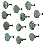 12 X Möbelknopf aus Eisen mit Montur | für Kommoden Schränke Schubladen | Knober | Griff | türkis | Shack Serie | MIX SET