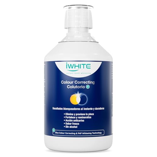 iWhite Colour Correcting Colutorio+ 500 ml - Enjuague Bucal Blanqueador Dental y Corrector de Color para Dientes Amarillos. Efecto Dientes Blancos al Instante. Fortalece el Esmalte, Elimina la Placa