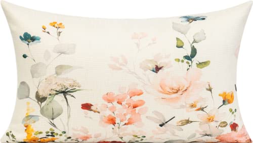 12X20 Outdoor Lumbar Boho Throw Pillow Covers Yellow Flower Watercolor Patio Furniture Spring Colorful Floral Decor Summer Sage Green Leaves Butterfly Cushion Covers Set Of 2 For Sofa Couch #TOP2