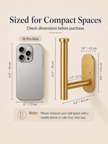 2Pcs Gold Toilet Paper Holder Wall Mount for Bathroom, Heavy-Duty Screw-in Rv Toilet Roll Holder, SUS304 Rustproof Stainless Steel Rust Proof, Suitable for Kitchen Washroom Thicken Morden Matte Black — view 5
