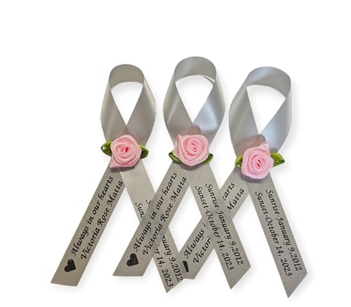Personalized Memorial Service Funeral Ribbon Pins 20 Cross Religious Celebration of Life Custom Made Awareness Remembrance Anniversary Death Cross Sympathy Name Angel