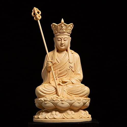 Miniatura 3 de Escultura de madera Ksitigarbha de 105.1 in Dizang Bodhisattva Sala de estar Estatua de Buda de boj Feng Shui Tallado Artesanía Decoración del hogar