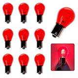 QKYS 10 PCS 1156 Car Halogen Brake Light, P21W 1141 S25 High Brightness Light Bulb, LongerLife Miniature Bulb12V 21W BA15S Single Contact Turn Signal Light Bulb Replacement for Tail Lights (Red)